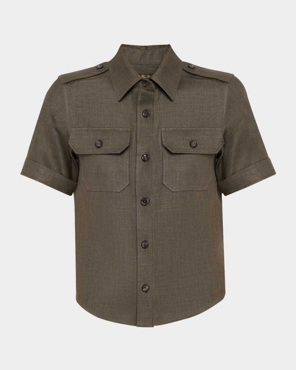 Cam Annalisa Structured Linen Button-Front Blouse